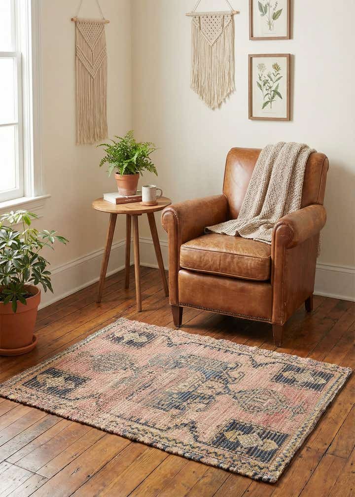 2' x 3' 1 Hand Woven Chenille Jute Rug