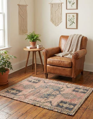 Antique Red Hand Woven Chenille Jute Rug