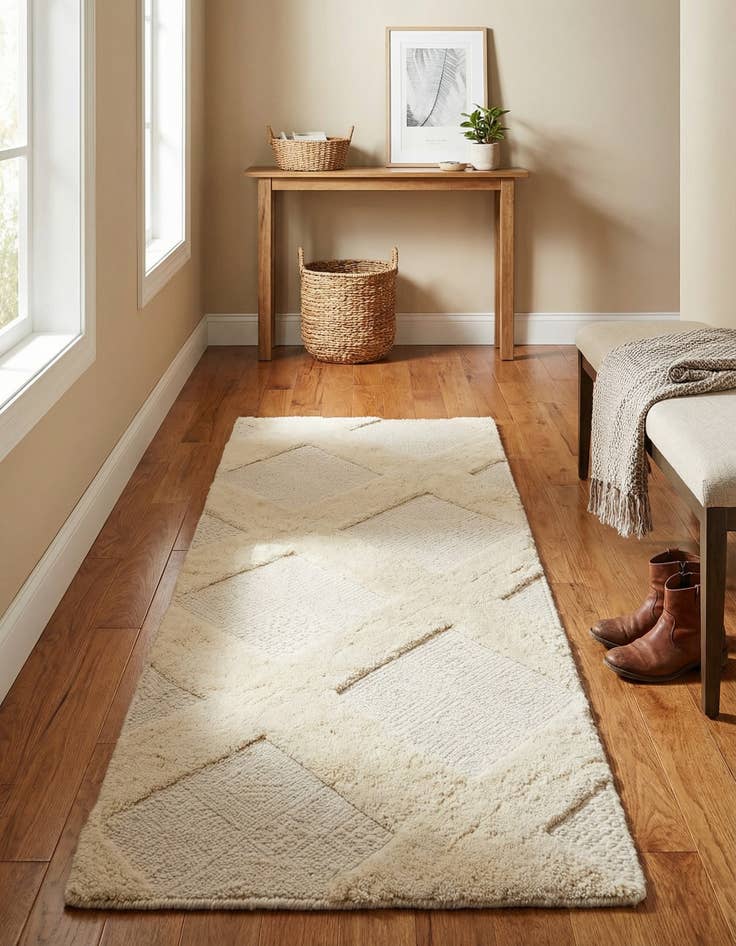 Detail image of 2' x 6' 1  Hand Woven Lattice Wool Runner Rug