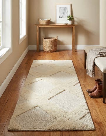 2' x 6' 1 Hand Woven Lattice Wool Runner Rug