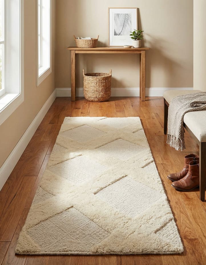 2' x 6' 1 Hand Woven Lattice Wool Runner Rug