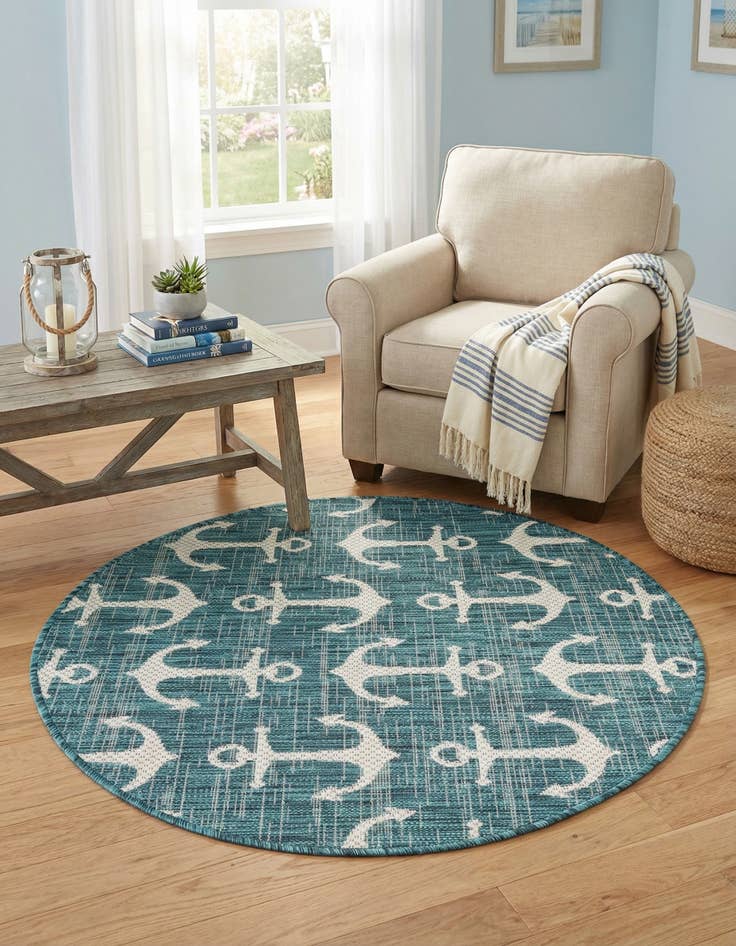 Detail image of  3' x 3'  Washable Coastal Indoor / Outdoor Round Rug