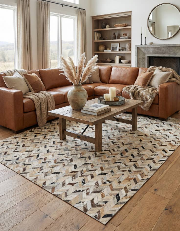 Detail image of 5' 2 x 8' Cowhide - Patchwork Rug