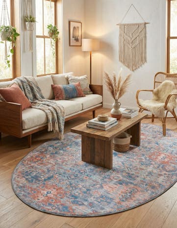 Blue Washable Timeless Oval Rug