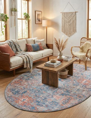 Blue Washable Timeless Oval Rug
