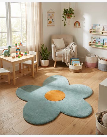 4' 1 x 4' 1 Happy Rugs Funky Flower Wool Round