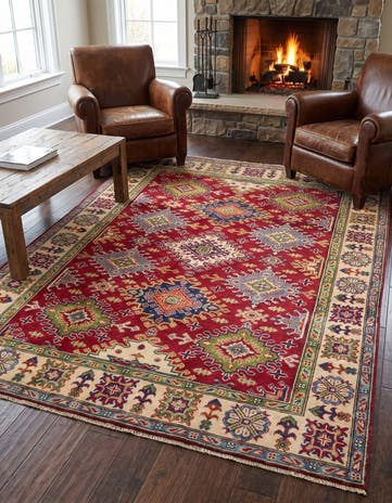 145cm x 195cm Noué main Kazak Tapis
