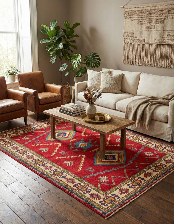 Detail image of  5' 8 x 8'  Hand Knotted Kazak Rug