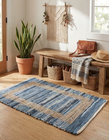 Navy Blue Hand Woven Chindi Jute Rug
