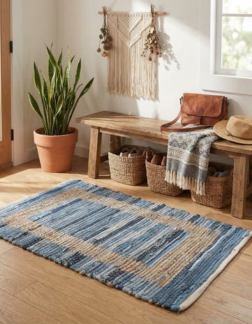 Navy Blue Hand Woven Chindi Jute Rug