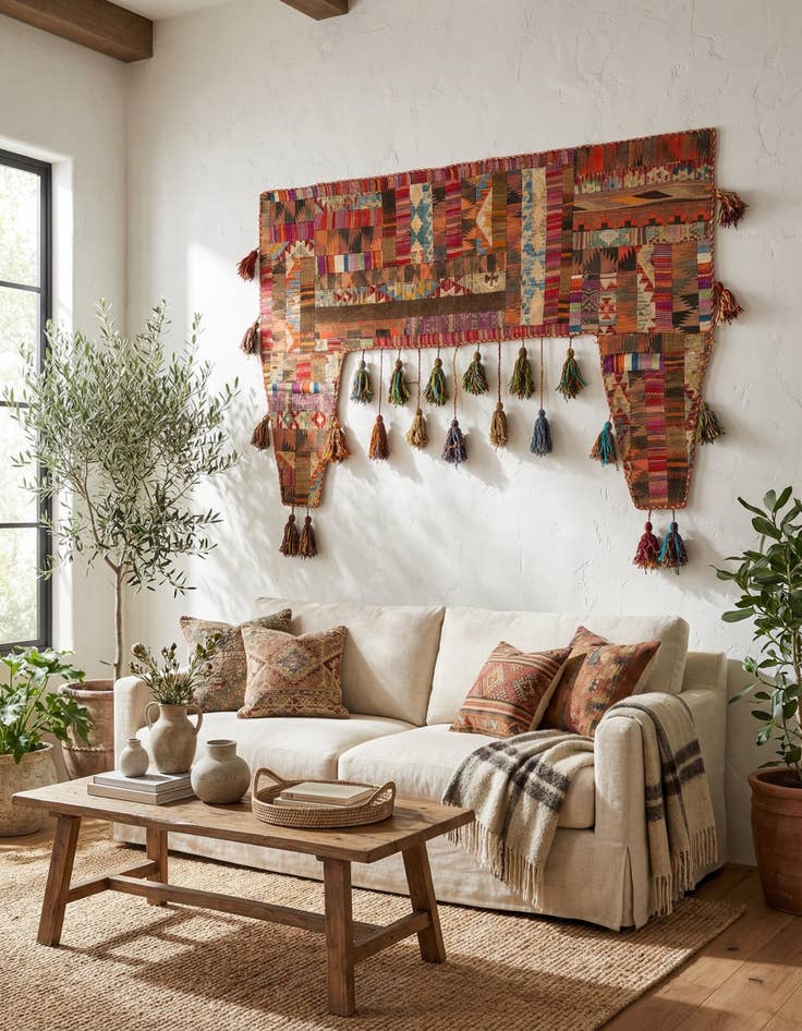 Detail image of  4' 2 x 6' 9  Hand Woven Wall Art Wool Rug