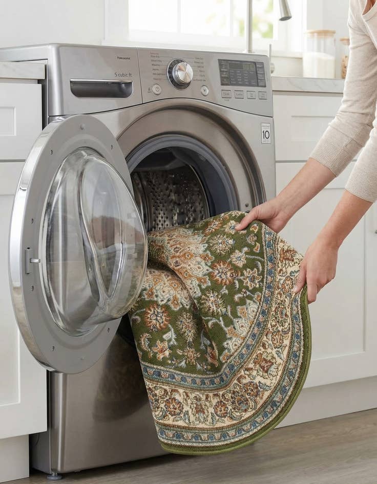 Detail image of 4' 1 x 4' 1  Washable Traditional Indoor / Outdoor Round Rug