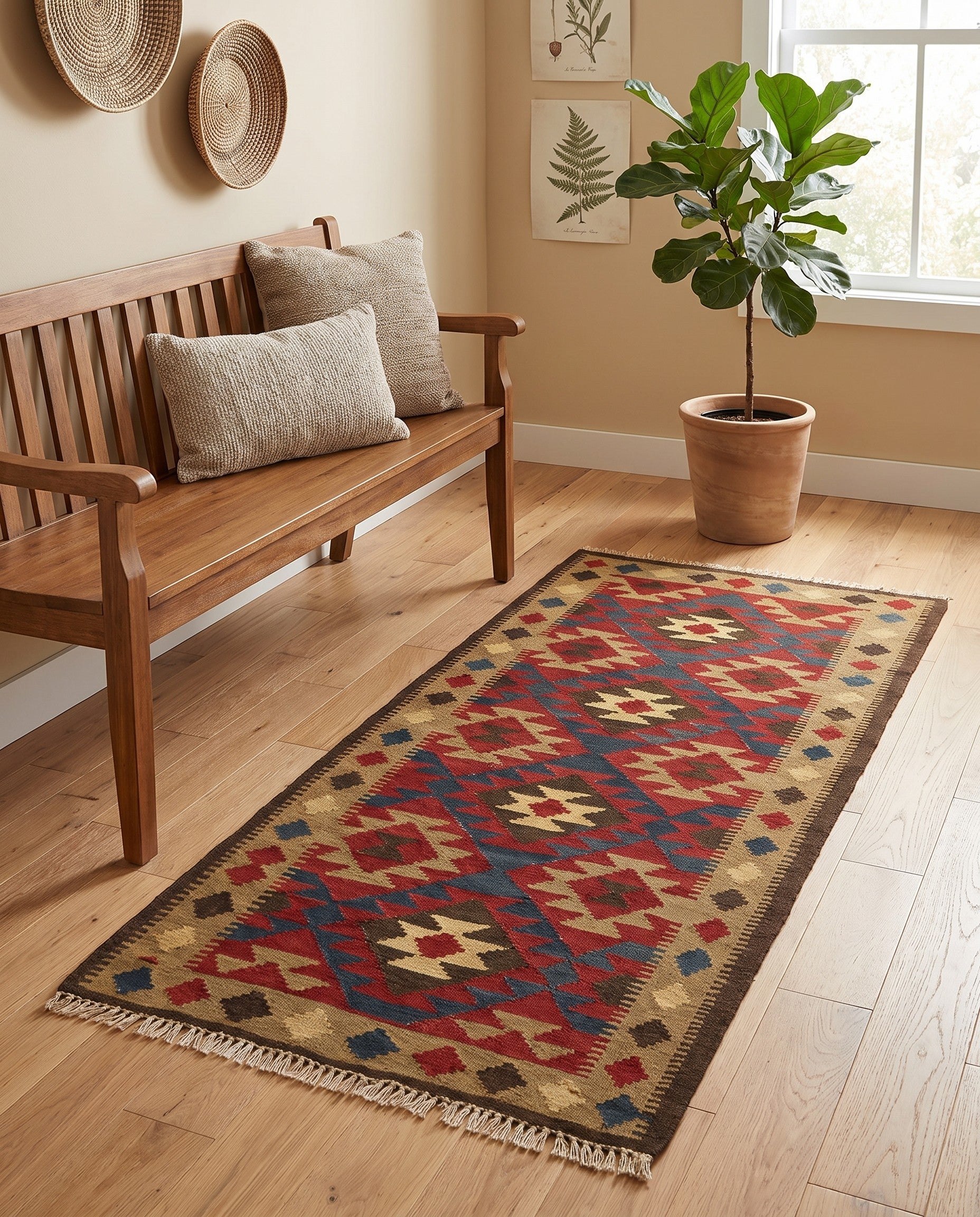 3' 3 x 6' 5 Hand Woven Kilim Maymana Wool Runner Rug