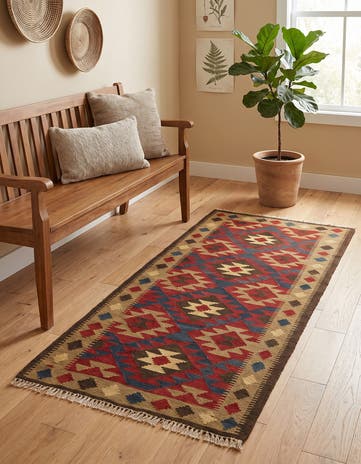 3' 3 x 6' 5 Hand Woven Kilim Maymana Wool Runner Rug