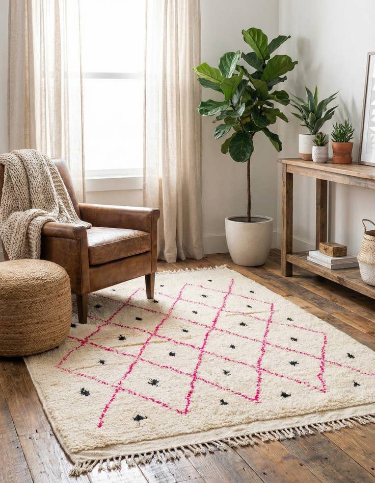 Detail image of 3' 5 x 4' 9  Hand Knotted Moroccan Wool Rug