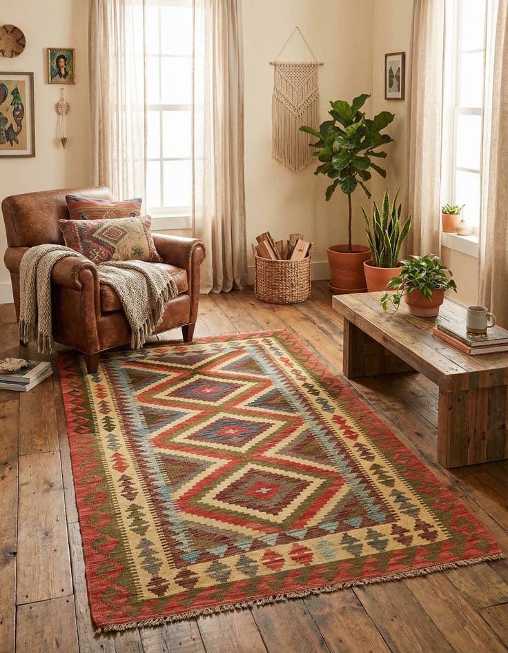 Detail image of 3' 6 x 6'  Hand Woven Kilim Maymana Wool Rug