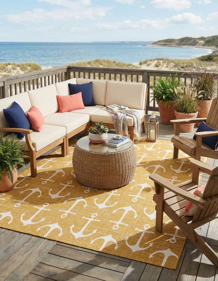 Detail image of 10' x 10'  Washable Coastal Indoor / Outdoor Square Rug