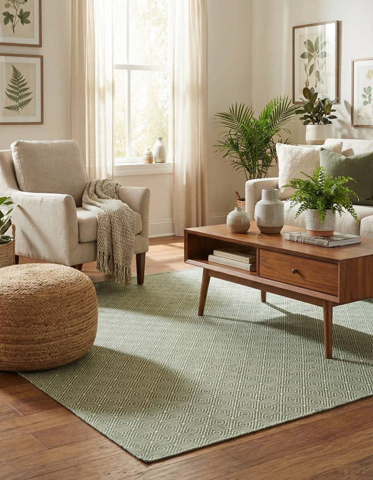 Detail image of 7' 10 x 7' 10 Hand Woven Geo Trellis Flatweave Square Rug