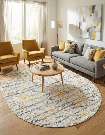 Yellow and Gray Finsbury Oval Rug