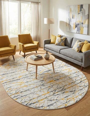 Yellow and Gray Finsbury Oval Rug