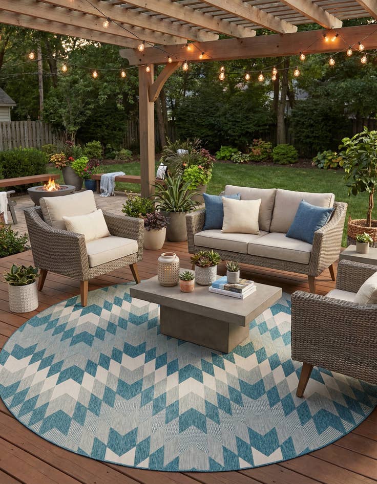 Detail image of 12' x 12'  Washable Modern Indoor / Outdoor Round Rug