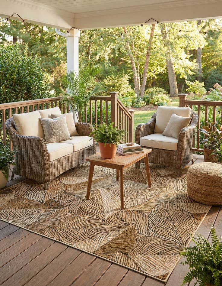 Detail image of 8' x 8' Easy-Clean Botanical Indoor / Outdoor Square Rug