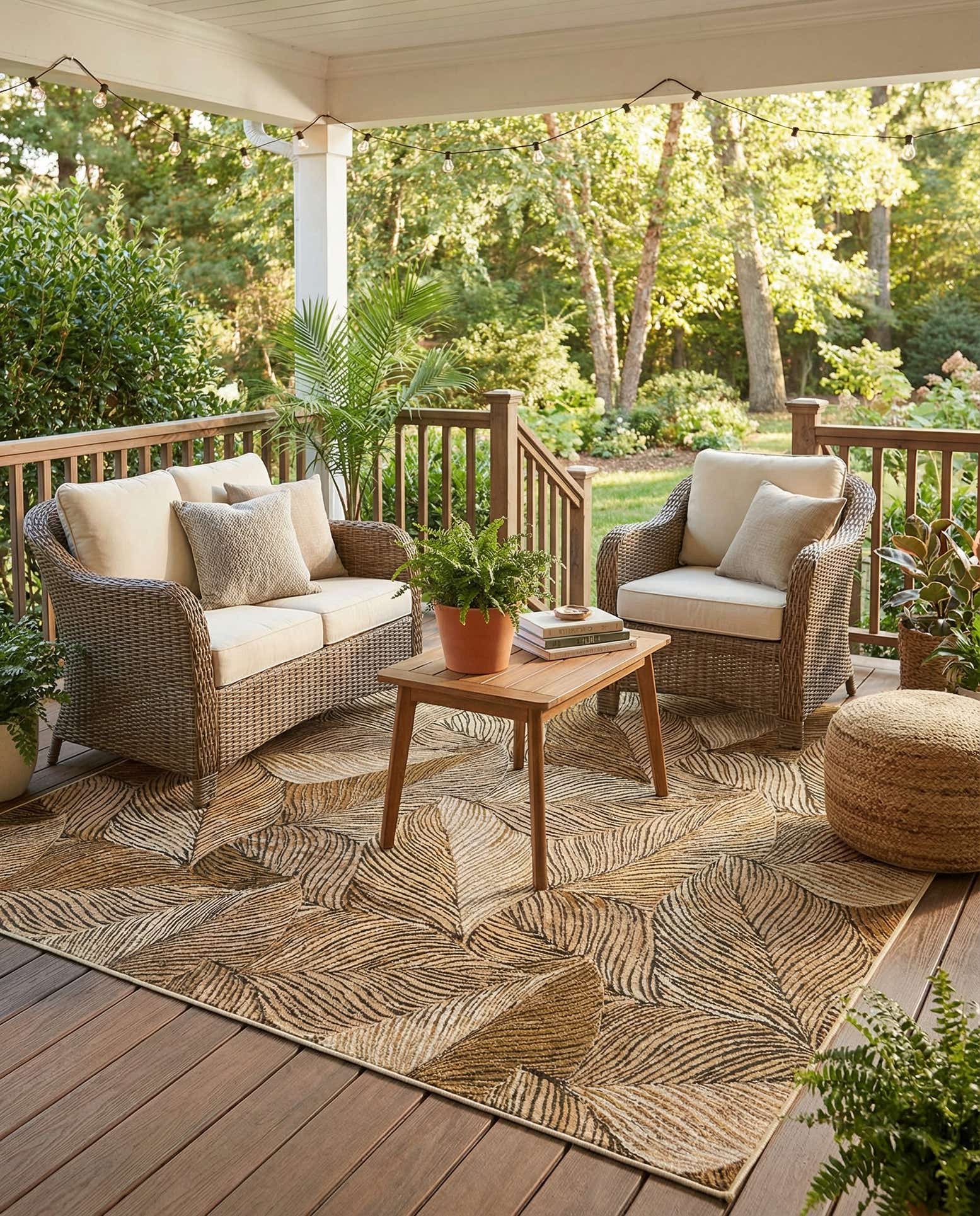 8' x 8' Easy-Clean Botanical Indoor / Outdoor Square Rug