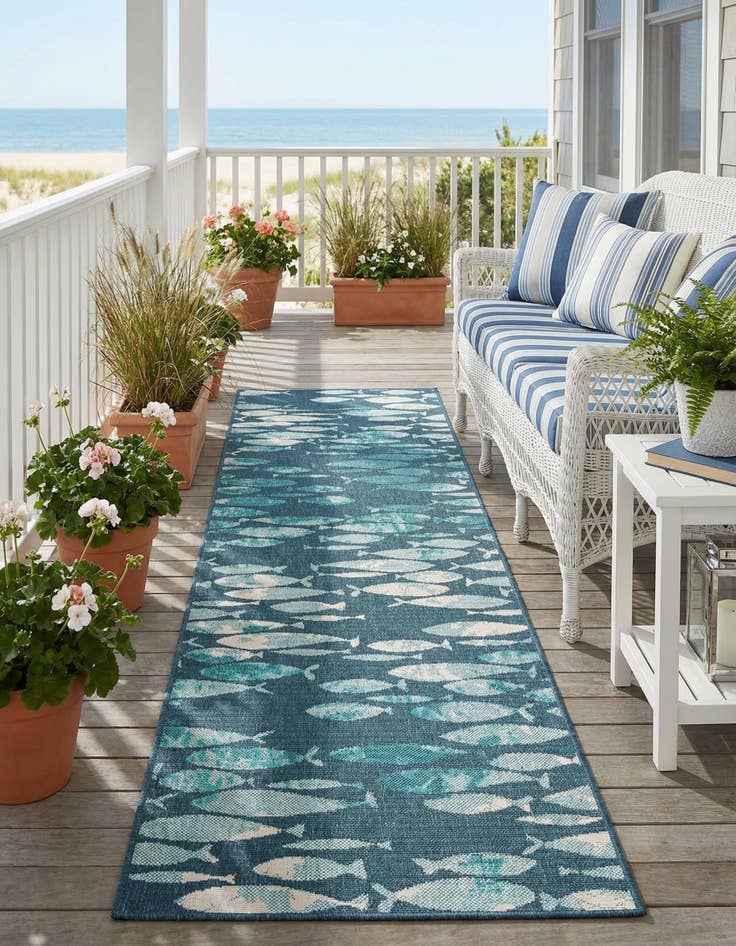 Detail image of 2' 7 x 12'  Washable Coastal Indoor / Outdoor Runner Rug