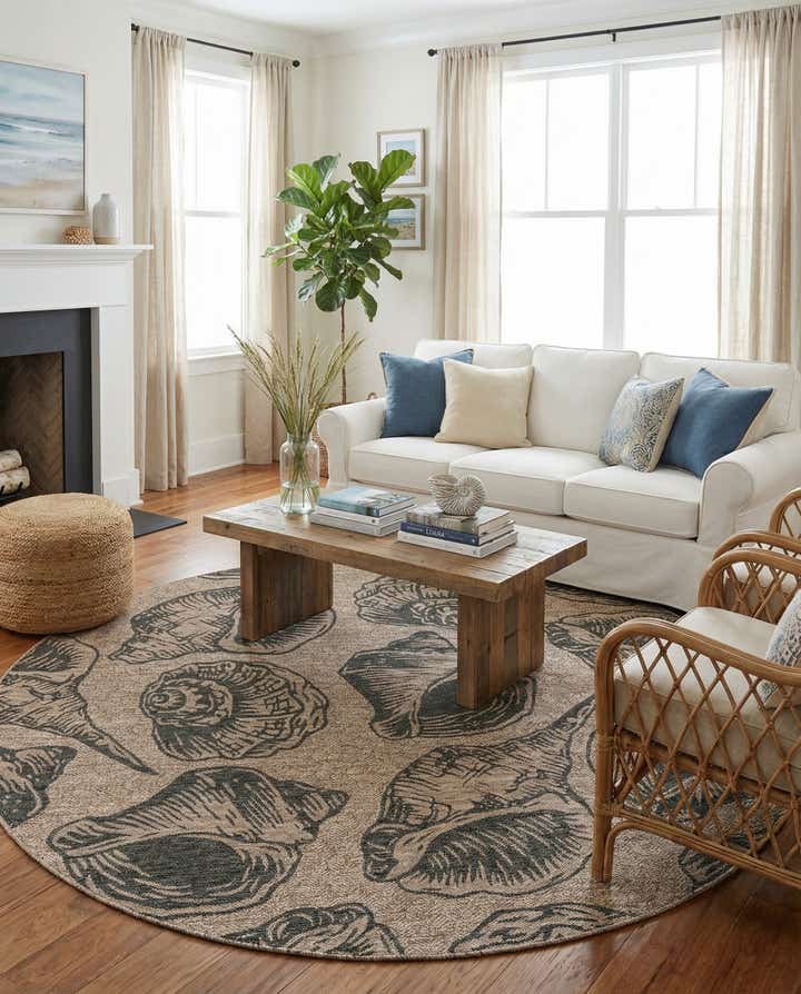 7' 10 x 7' 10 Easy-Clean Coastal Indoor / Outdoor Round Rug