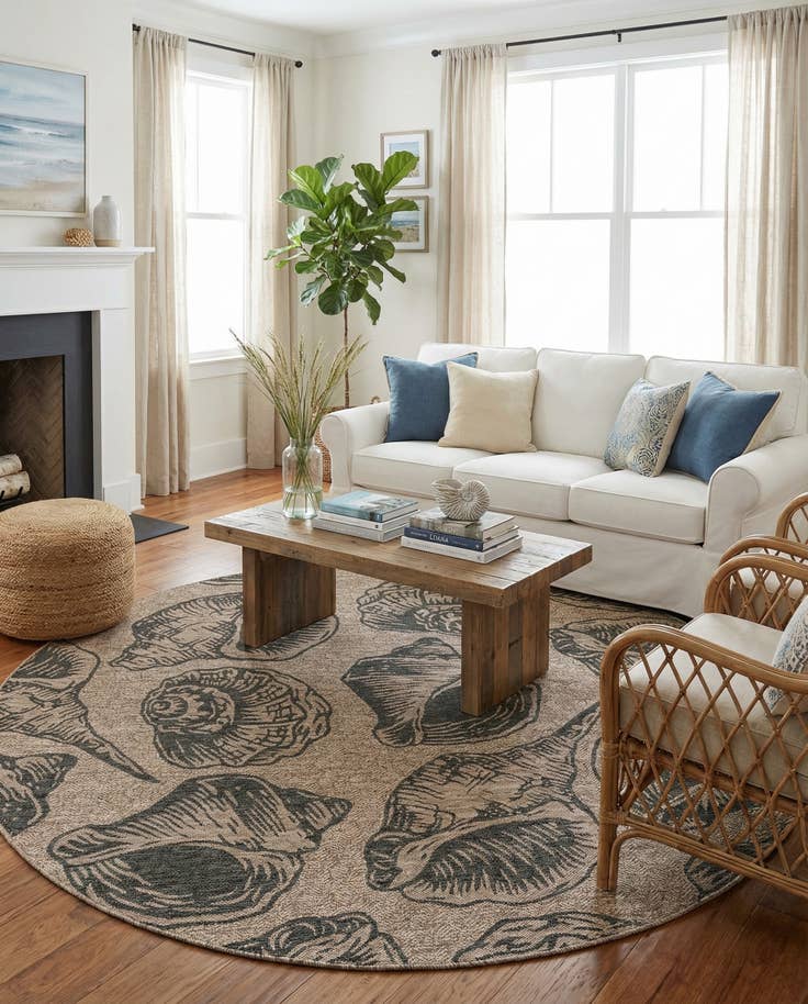 Detail image of 7' 10 x 7' 10 Easy-Clean Coastal Indoor / Outdoor Round Rug