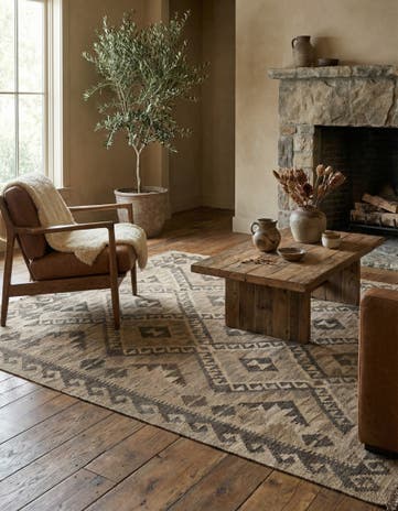 5' 1 x 6' 7 Hand Woven Kilim Maymana Wool Rug