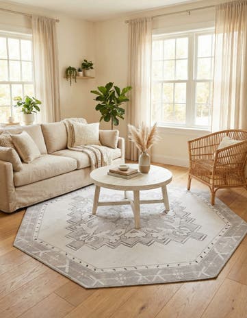 white Gray Washable Timeless Octagon Rug