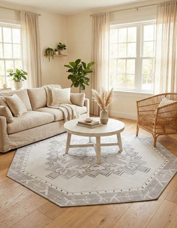 white Gray Washable Timeless Octagon Rug