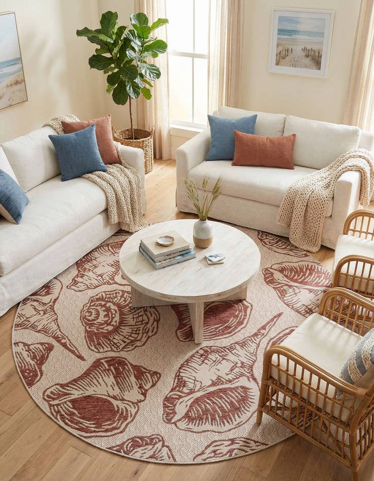 Detail image of 7' 10 x 7' 10  Washable Coastal Indoor / Outdoor Round Rug