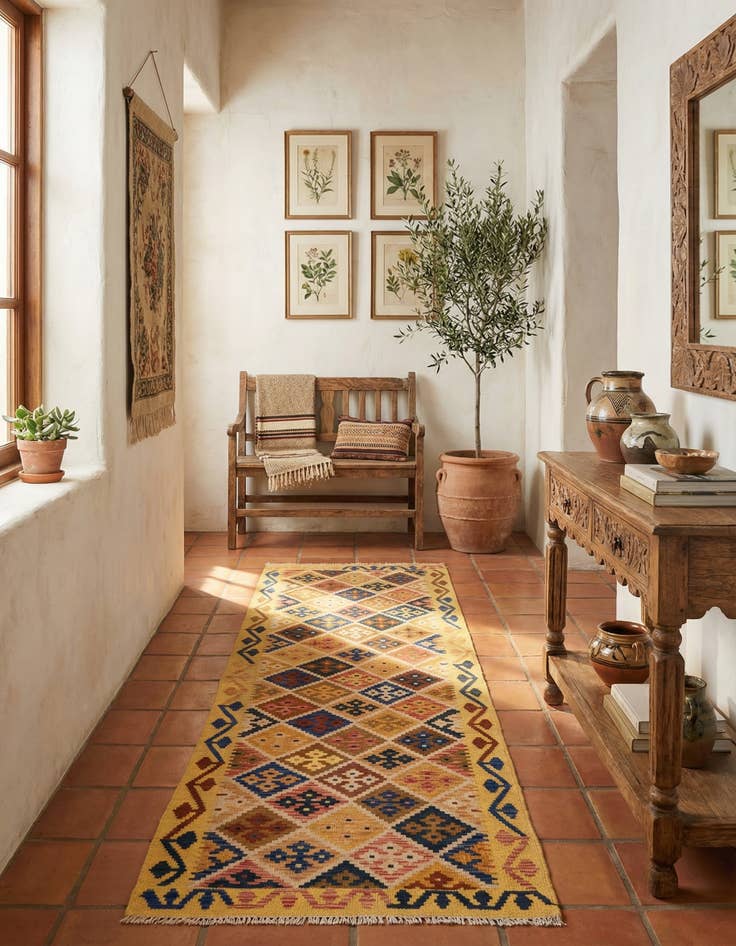 Detail image of 2' 9 x 10'  Hand Woven Kilim Maymana Wool Runner Rug