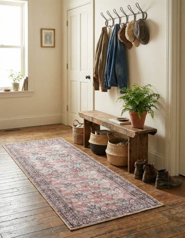Antique Red Washable Timeless Runner Rug