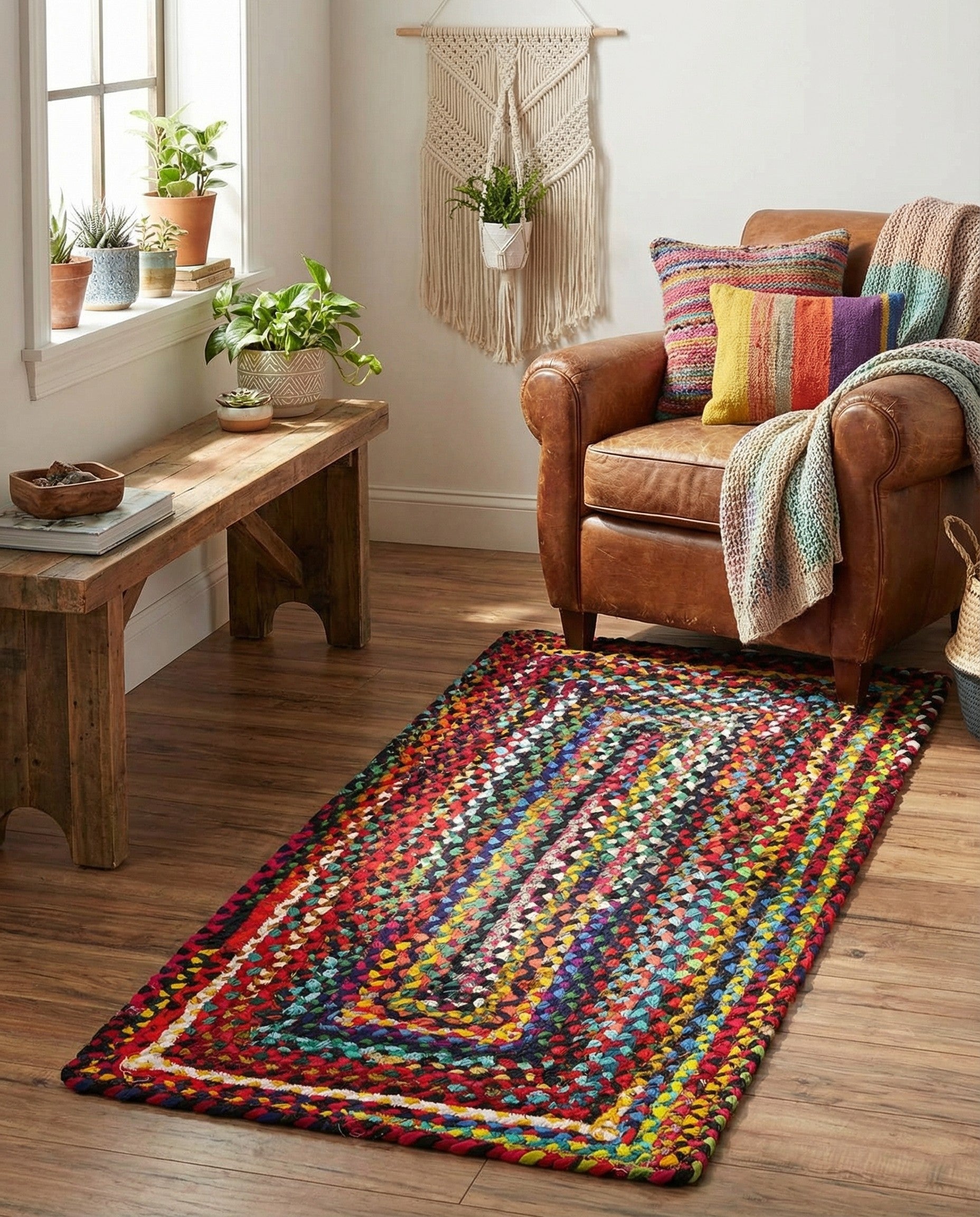  2' x 4' 1  Hand Braided Chindi Runner Rug