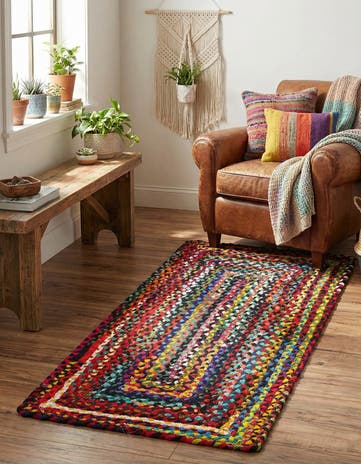 2' x 4' 1 Handmade Braided Chindi Runner Rug