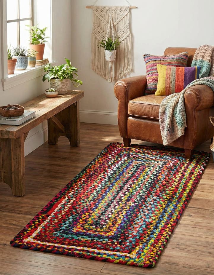 2' x 4' 1 Handmade Braided Chindi Runner Rug
