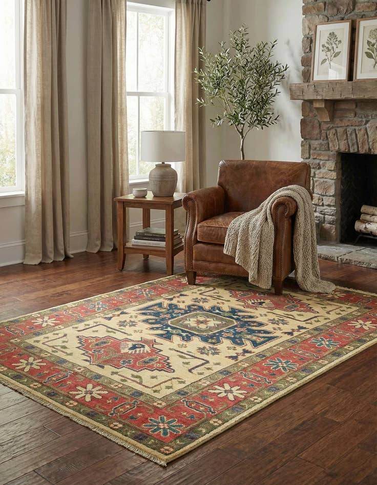 Detail image of 4' 3 x 6'  Hand Knotted Kazak Rug