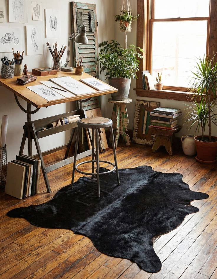 Detail image of 2' 1 x 2' 10 Cowhide Leather Rug