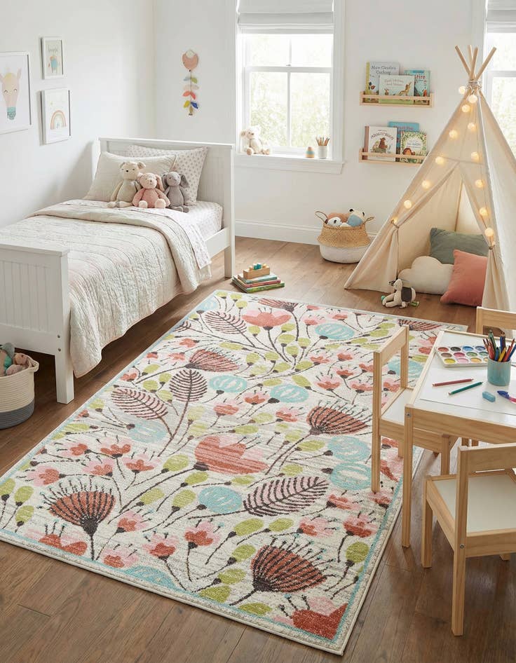 Detail image of 6' 1 x 9' Flowers Whimsy Kids Rug