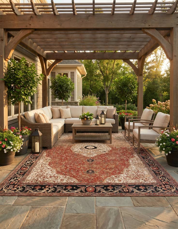 Detail image of 10' x 14'  Washable Traditional Indoor / Outdoor Rug