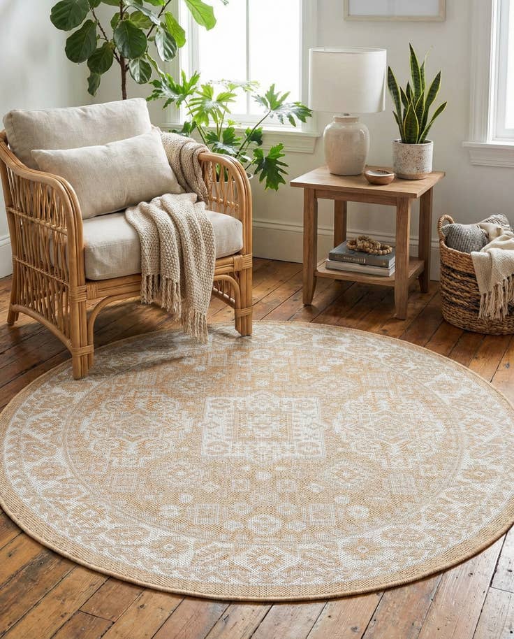 Detail image of 4' x 4' Easy-Clean Aztec Indoor / Outdoor Round Rug
