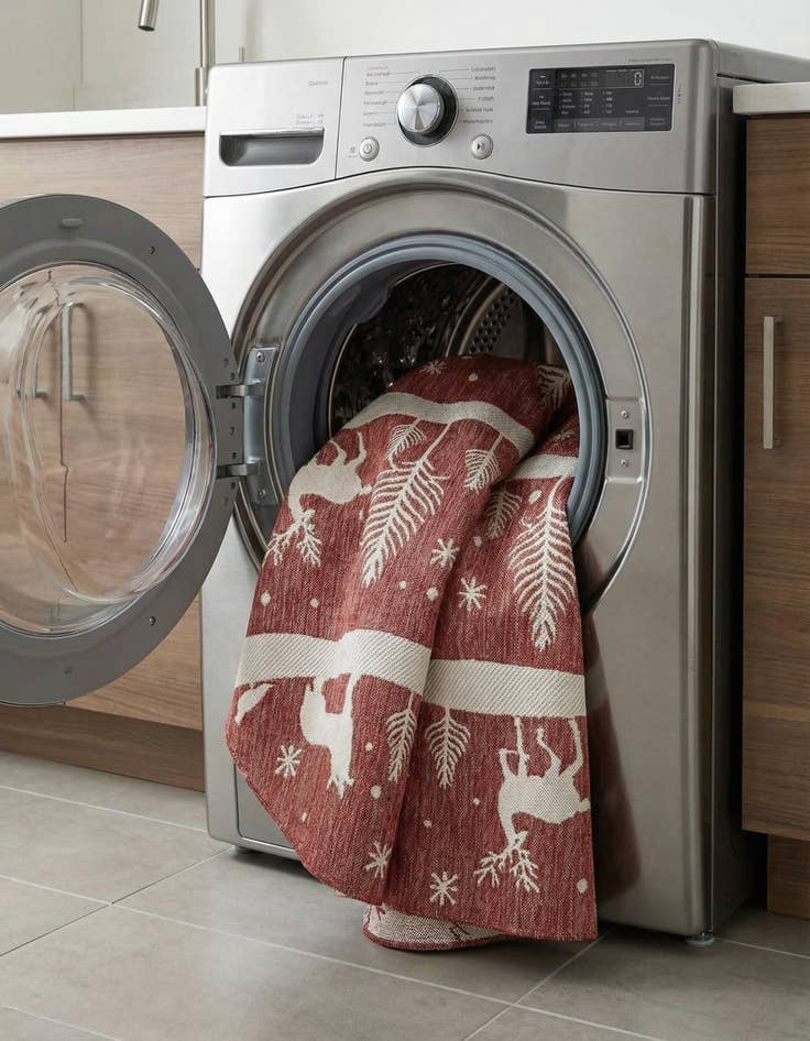 Detail image of 7' 10 x 7' 10  Washable Holiday Indoor / Outdoor Round Rug