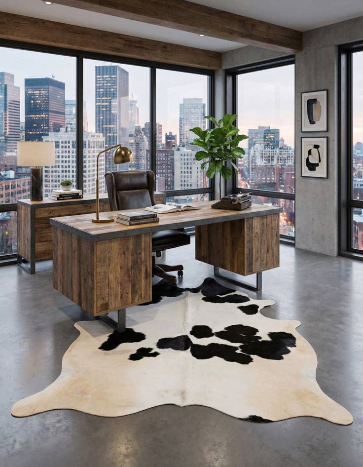 Detail image of  5' 5 x 5' 6 Cowhide Leather Square Rug