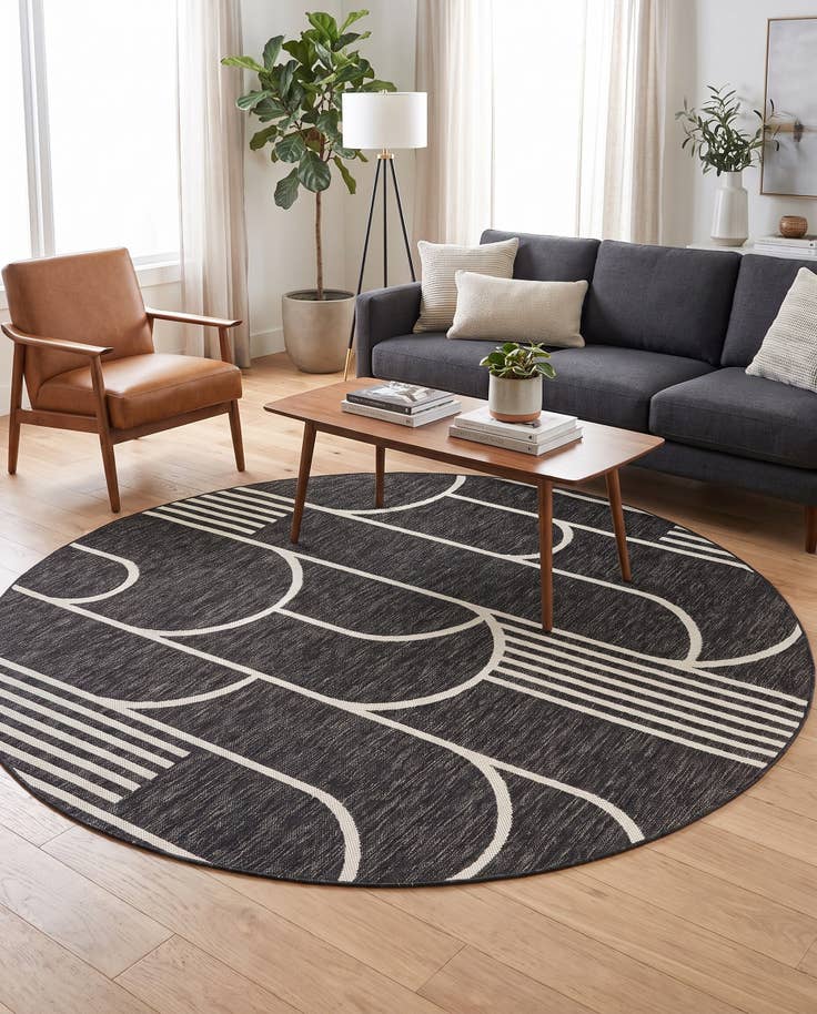 Detail image of 6' x 6' Easy-Clean Modern Indoor / Outdoor Round Rug