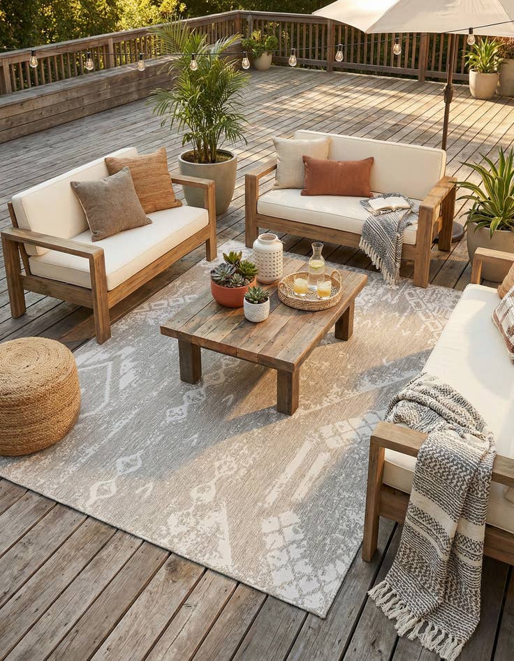 Detail image of  9' x 12'  Washable Bohemian Indoor / Outdoor Rug