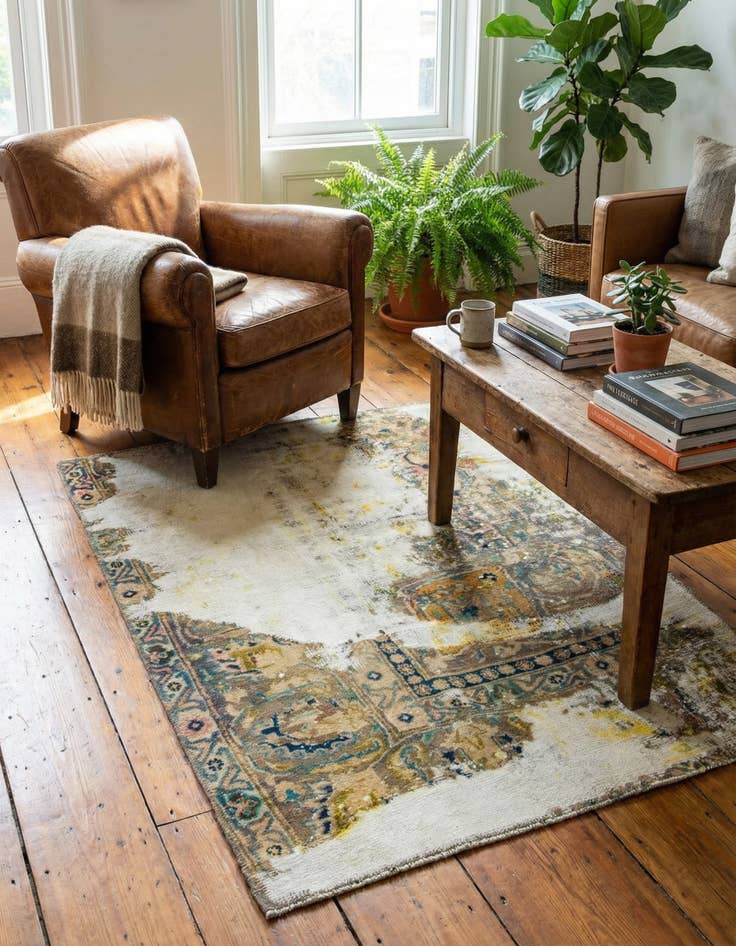 Detail image of 3' 2 x 4' 7  Hand Knotted Ultra Vintage Persian Wool Rug