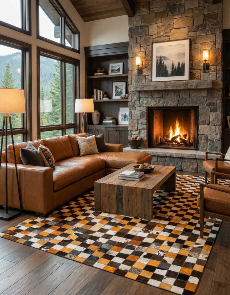 Detail image of 5' 2 x 8' 1 Cowhide Stocks Rug